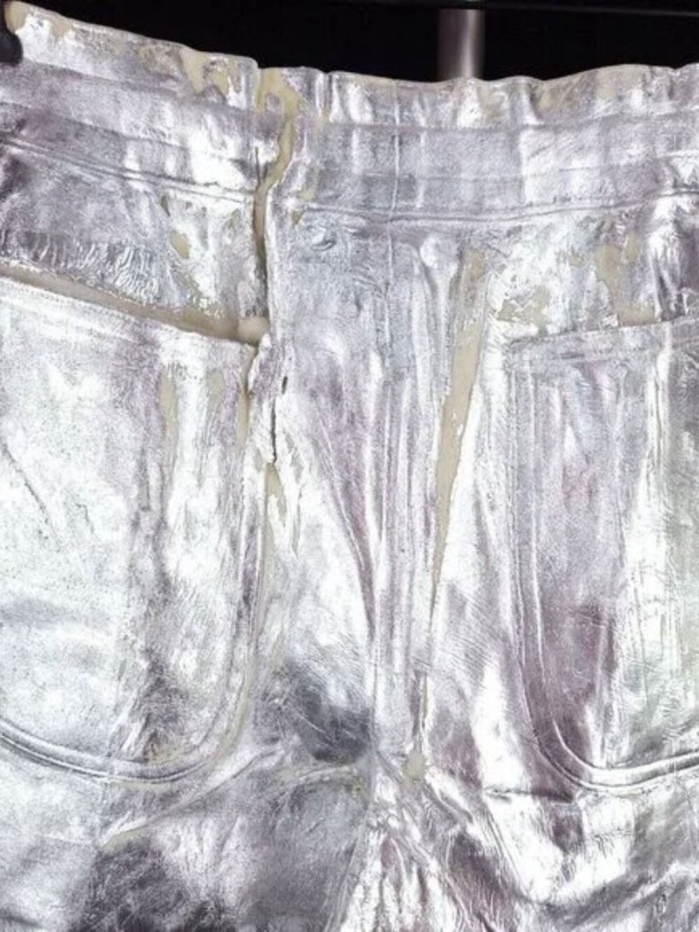 Comme Des Garçons Homme Plus Distressed Silver Foil Shorts M - Picture 5 of 14